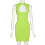 Women Dresses Summer Sleeveless round Neck Sexy Hollow Slim Sheath Dress (Bla0420)