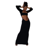 Women Dresses Autumn Sexy Hollow-out Long Dress (Bla0420)