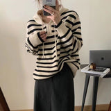 Women Knitted Pullover Autumn and Winter Simplicity Striped Hooded Sweater