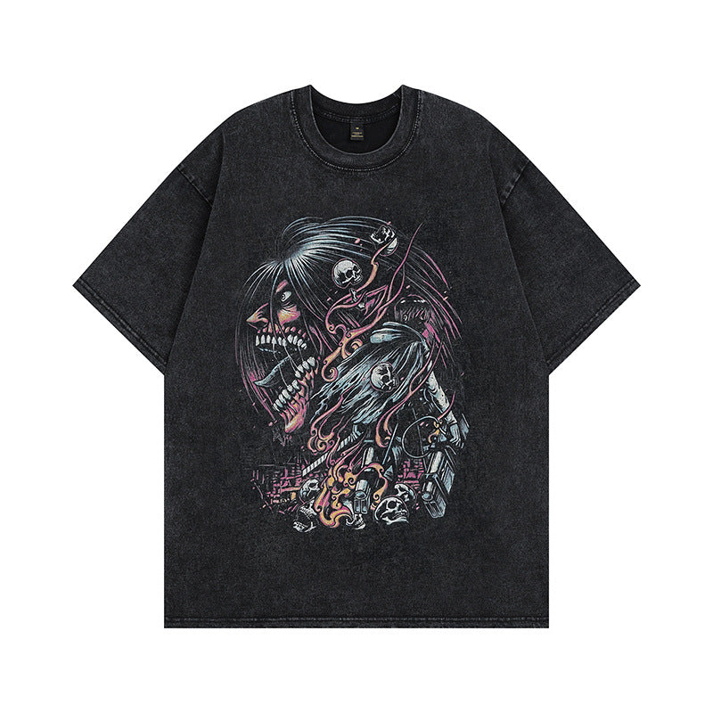 Men T Shirt Devil Print Distressed Short Sleeve T-shirt