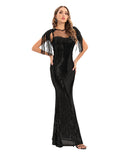 Women Evening Gown Sexy Retro Green Sequins Dress Evening Dress