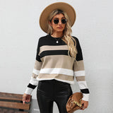 Women Knitted Sweater Autumn Long Sleeve Color Matching