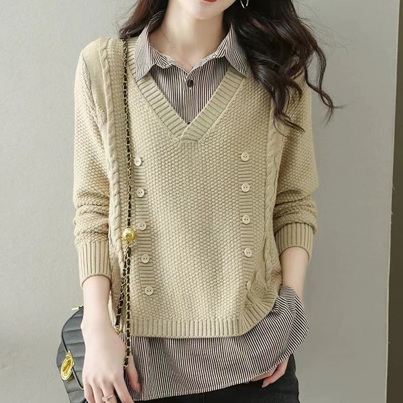 Women Knitted Pullover Spring and Autumn Loose Long-Sleeved Sweater Top