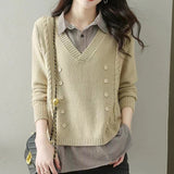 Women Knitted Pullover Spring and Autumn Loose Long-Sleeved Sweater Top