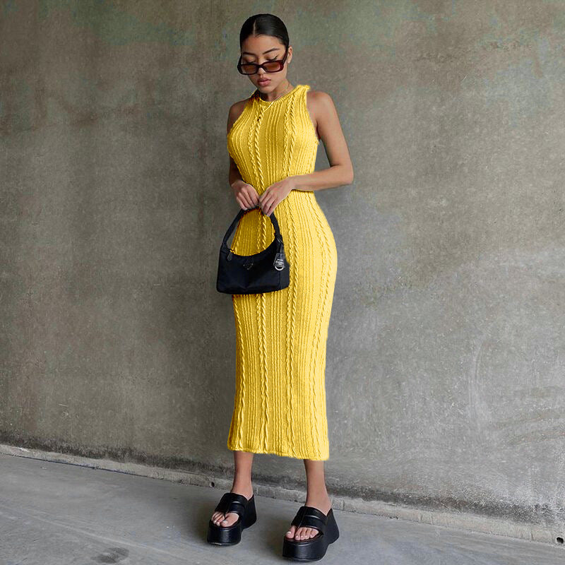 Women Dresses Summer Casual Knitted Sleeveless round Neck Dress
