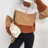 Women Knitted Sweater Autumn Leisure Women's Loose Color Matching Long Sleeve Pullover