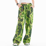 Women Pants Tie-Dyed Floral Print Casual Jumpsuit Loose Straight Wide-Leg Pants