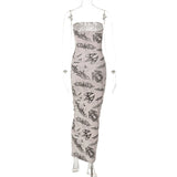 Women Dresses Spring and Summer Print Hollow Backless Slim Fit Dress