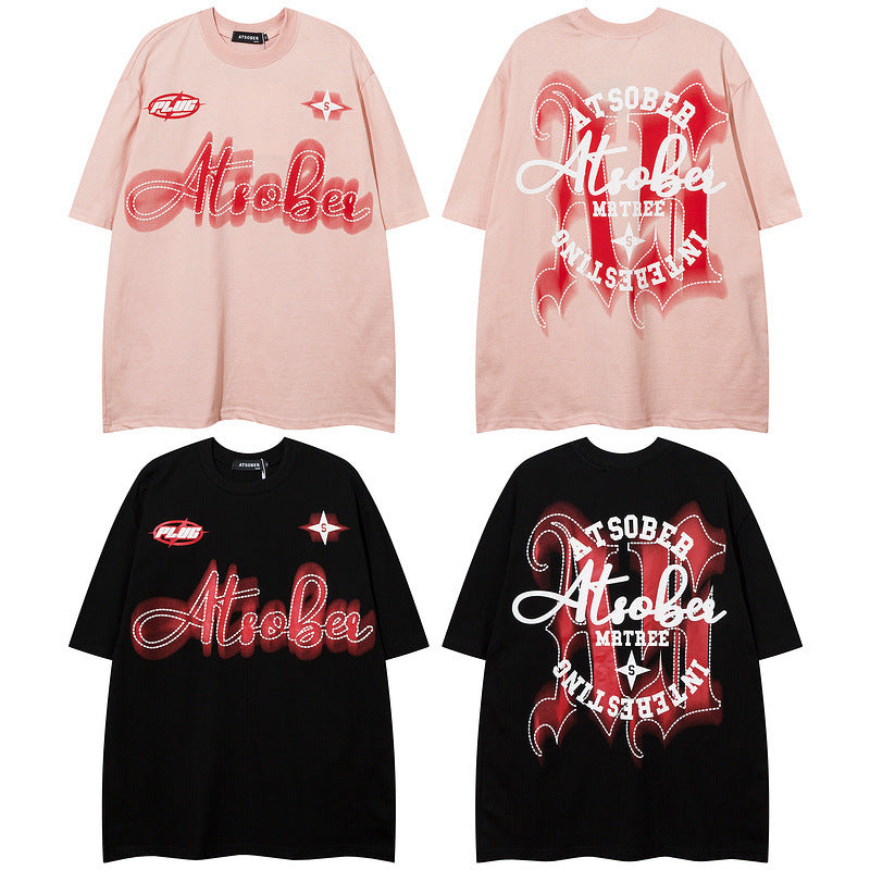 Men T Shirt Gothic Letter Graffiti Couple Short Sleeve T-shirt
