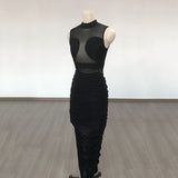 Women's Evening Dress Summer Sexy Mesh round Neck Sheath Dress