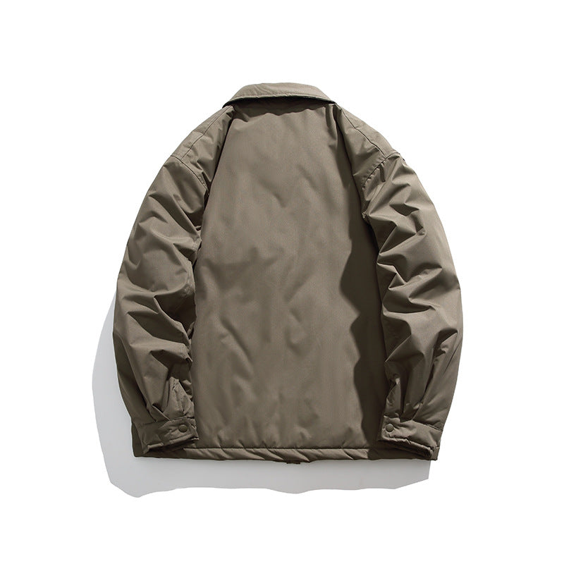 Unisex Winter Cotton Coat Three-Dimensional Pocket Decoration Lapel Cotton-Padded Coat Retro Workwear Shirt Cotton-Padded Jacket