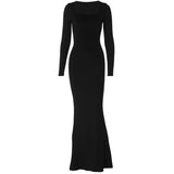 Women Dresses Winter Slim Fit Backless Lace-up U-Neck Long-Sleeved Dress