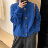 Women Knitted Cardigan Retro Turtleneck Button Autumn and Winter Sweater