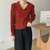 Women Knitwear Autumn Winter Retro Lapel Knitwear