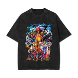 2024 new American washed retro cotton t-shirt Sauron, Luffy, Riman printed washed and old short-sleeved t-shirt