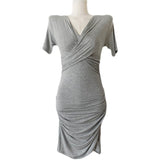 Women Dresses V-neck Pleated Cross Dress Hip Skirt Short Sleeves and Skirt