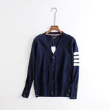 Women Sweater Knitwear Spring and Autumn V-neck Striped Long Sleeve Sweater Cardigan