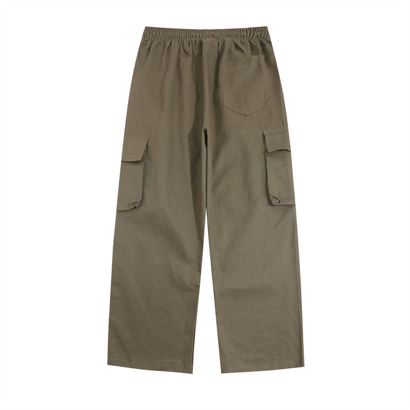 Men Sweatpants Loose Solid Color Sports and Leisure Trousers with an Elasticated Waist Pocket Straight-Leg Wide-Leg Pants