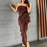 Women Dresses Summer Sexy Backless Slit Tassel Dress (Bla0420)