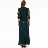 Women Evening Gown Sexy Retro Green Sequins Dress Long Dress