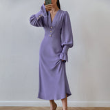 Women Dress Elegant Lantern Sleeve Chiffon Dress
