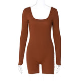 Women Jumpsuit Autumn U-Neck Slim Fit Long Sleeve Jumpsuit (Hawthaw0412)