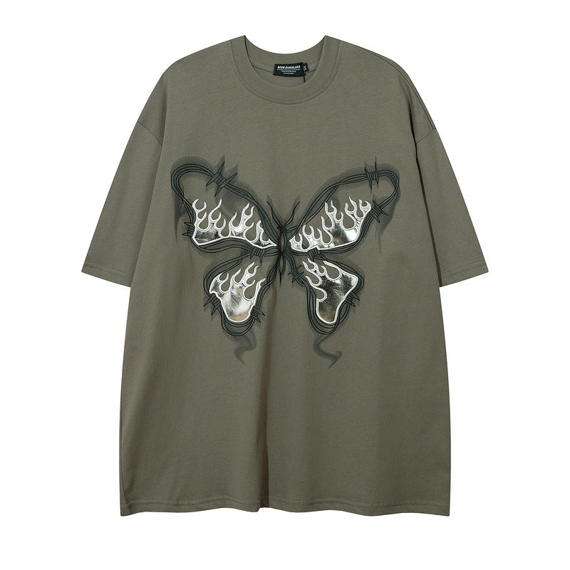Men T Shirt Butterfly Graffiti Paste Cloth Embroidery Short Sleeve T-shirt