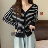 Women Knitwear Autumn and Winter Striped Hooded Sweater Loose Casual Knitted Cardigan