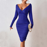 Women Dress Sexy Large V-neck Long Sleeve Hip Skirt