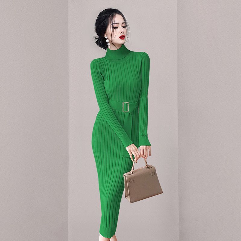 Women Maxi Dress Autumn and Winter Sweater Hip Knitwear Dress