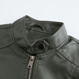 Red Leather Jacket Casual Leather Jacket Spring and Autumn Women's Leather Jacket Long Sleeve Zipped Stand Collar Coat