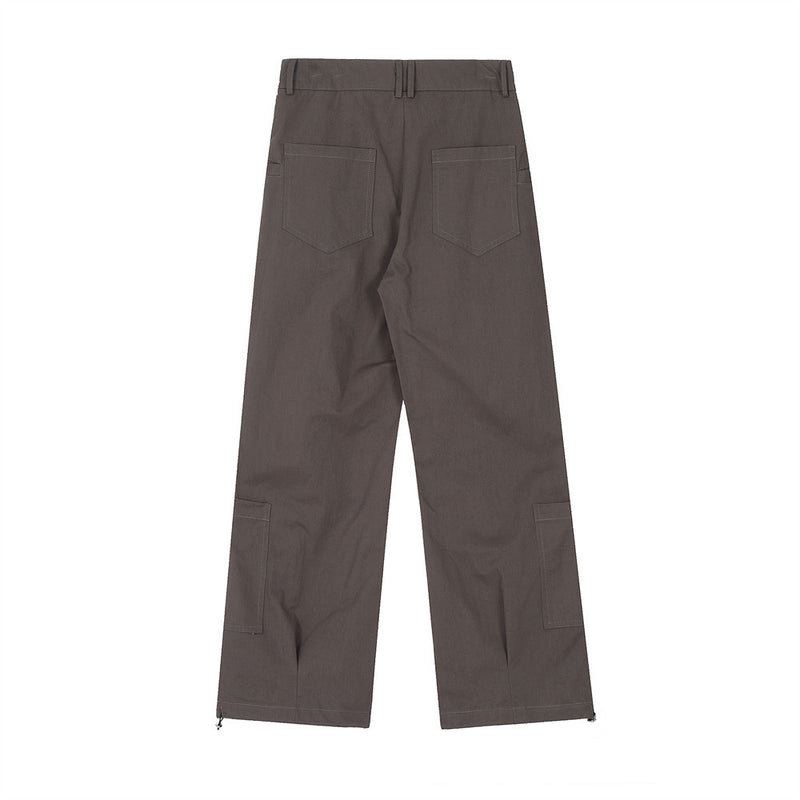Men Sweatpants Workwear Multi-Pocket Slacks Boys Sports Drawstring Pants Straight-Leg Trousers
