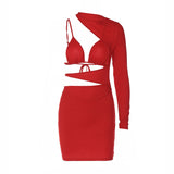 Women Dresses Winter Sexy Cutout Slim Fit Waist-Controlled Long Sleeves Sheath Dress