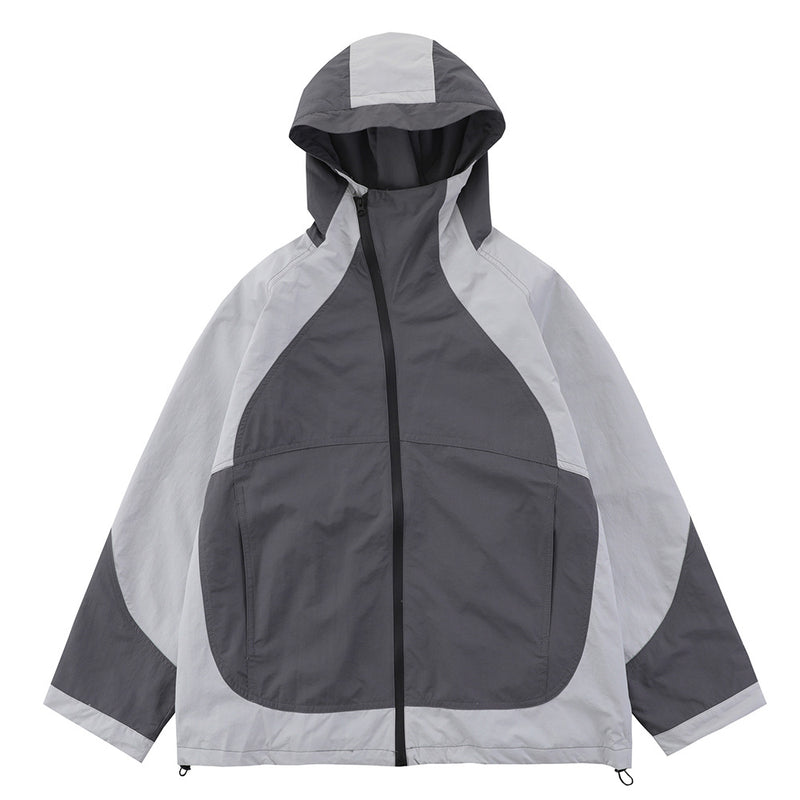 Men Jacket Coat Stitching Hooded Jacket Shell Jacket Men's Ins Windproof Water Jacket