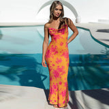Women Dresses Spring Sexy Backless Printing Slip Dress