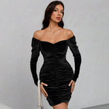 Women Dress Fall/Winter Slim Sheath Sexy Velvet Dress