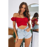 Women T-shirt Lantern Short Sleeve Shirt Pleated Shirt