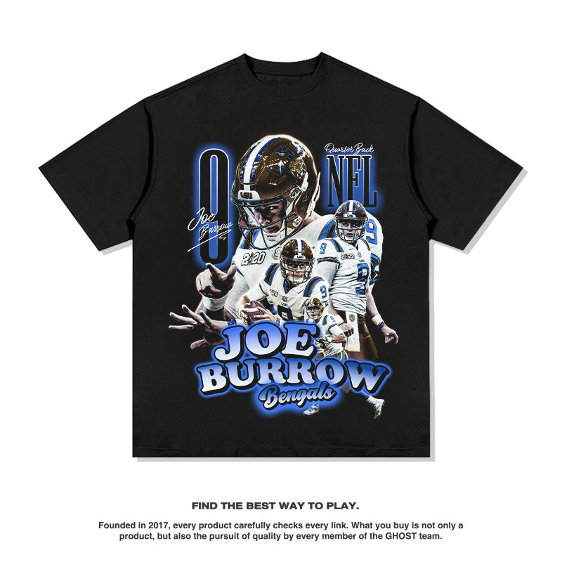 Mens Vintage baseball T-Shirt Jobro football vintage print short-sleeved T-shirt washed loose top