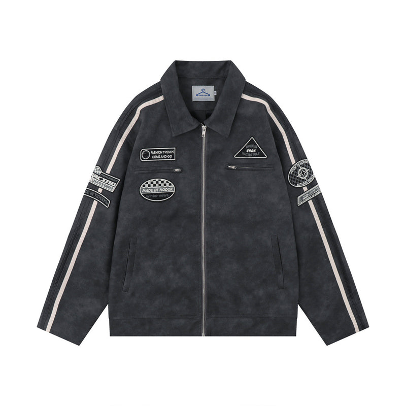 Men Jacket Coat PU Leather Jacket Men's Striped Stitching Long Sleeve Pilot
