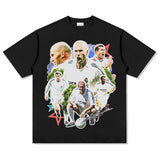 Mens Vintage Football T-Shirt Vintage Zidane Printed Short Sleeve T-Shirt Washed Crew Neck