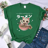 2024Harajuku Cat Neko Noodles Ramen Tee Shirts Summer