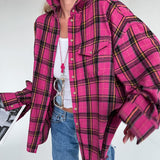 Women Trench Coat Autumn and Winter Leisure Loose Check Shirt Plaid Shirt Long Sleeve