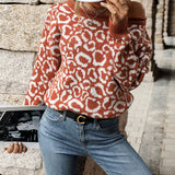 Women Knitted Sweater Autumn Long Sleeve Leopard-Print Sweater