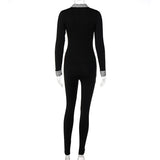Women Jumpsuit Spring Lapel Zipper Slim Fit Long Sleeve Jumpsuit
