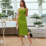 Women Dress V-neck Strap Sheath Dress Midi Dress