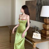 Women Dresses Satin Dress Retro Style Suspender Skirt (Csm202403)