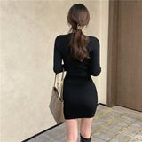 Women Maxi Dress Autumn Winter Retro Sexy Hip Knitwear Dress