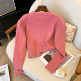Women Knitted Cardigan Bow Button V-neck Knitted Cardigan Short Autumn and Winter Sweater