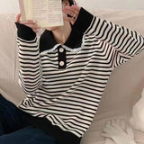 Women Knitwear Autumn and Winter Striped Lapel Knitwear Sweater