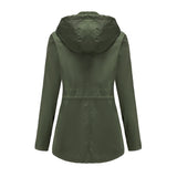 Women Trench Coat Long Cardigan Hooded Coat Outdoor Raincoat
